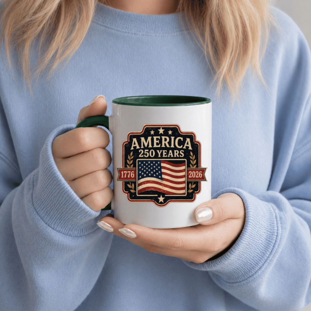 Vintage American 250th Anniversary 1776-2026 Patriotic Accent Mug- USA 1776-2026 Independence Day Gift for Men Women - detail view